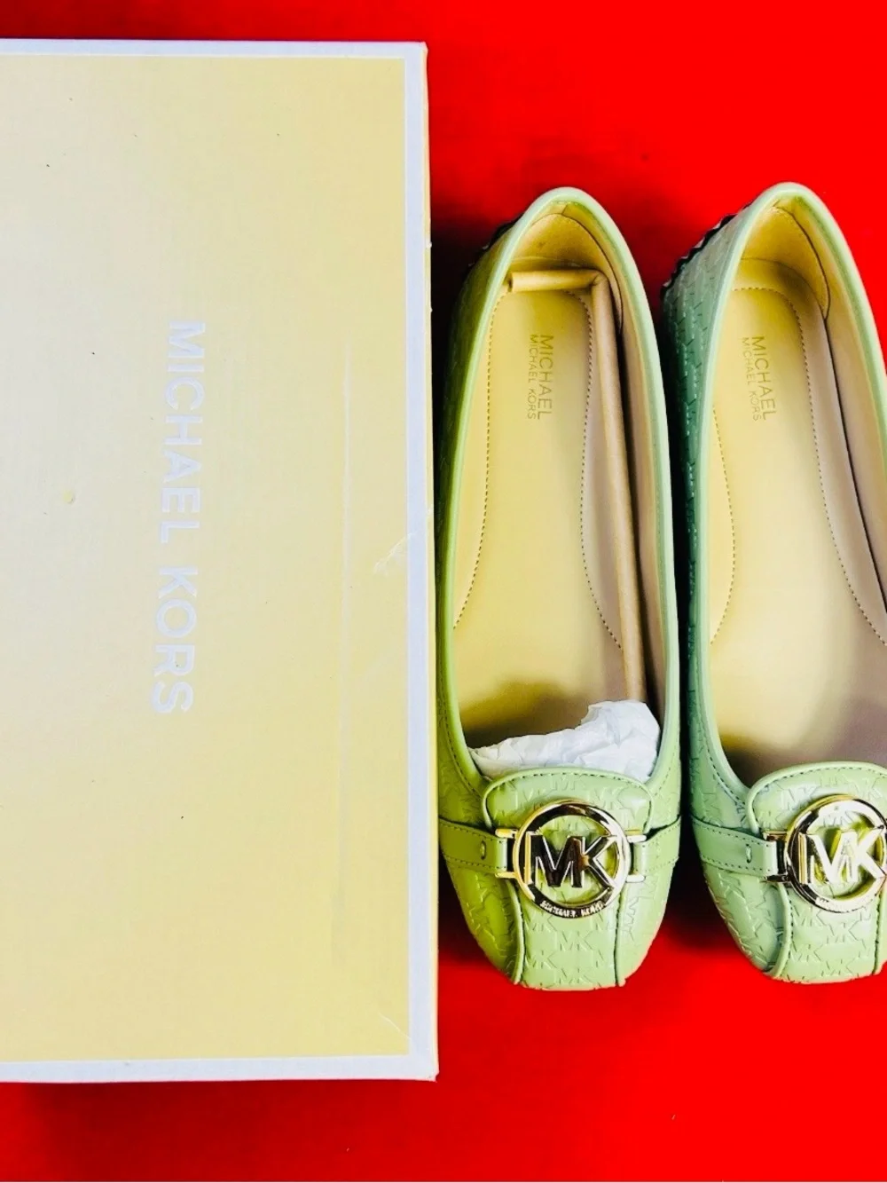 Michael Kors Light Green Quilted MK Logo Loafers